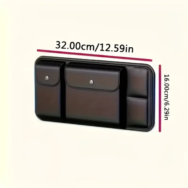 47f6a1f5-1756-4448-b864-49b9aa503917 Black Faux Leather Car Sun Visor Organizer