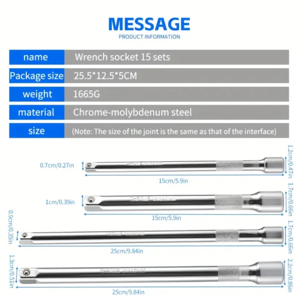 15pcs Wrench Socket Set