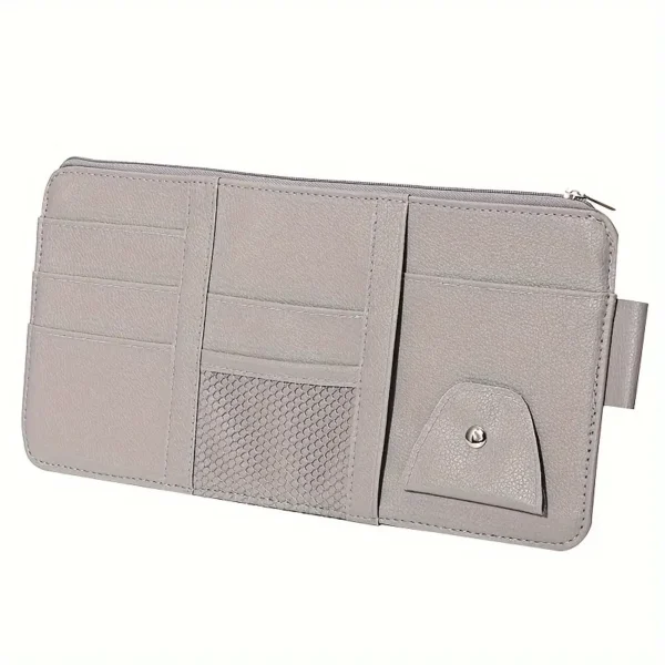 Gray PU Leather Car Visor Organizer