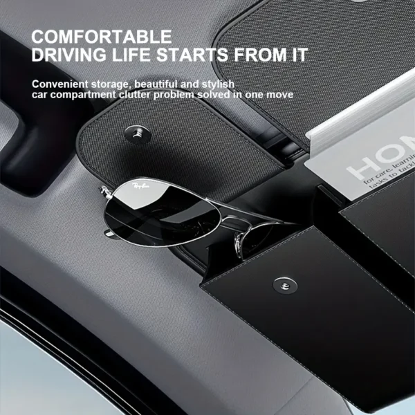 ab0ad194-a905-4556-ac46-667d8cd37e05 Black Faux Leather Car Sun Visor Organizer